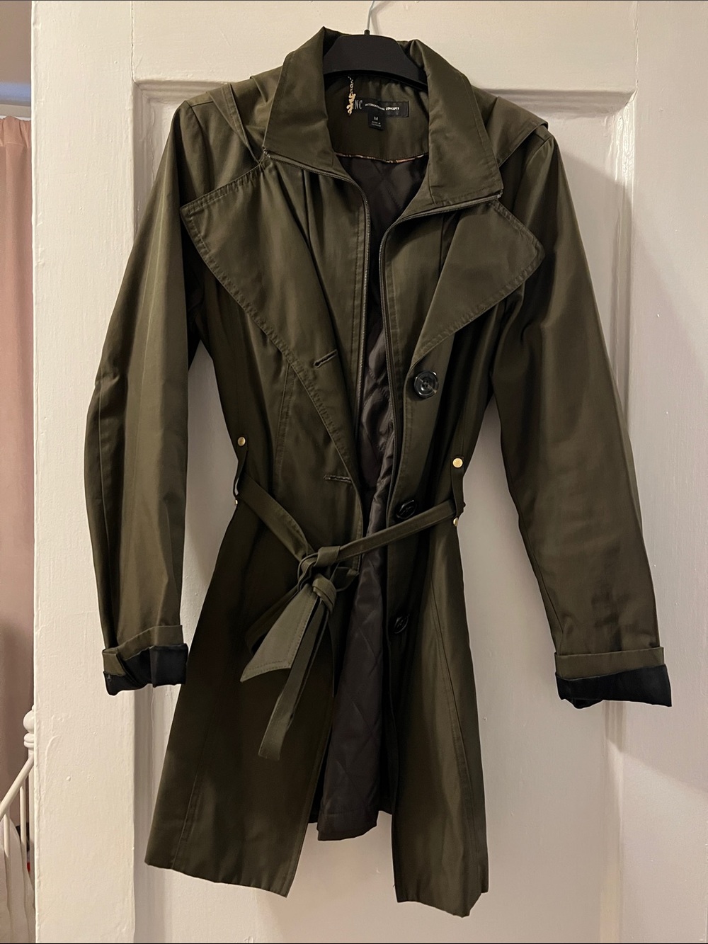 INC International Concepts Olive Utility Belted Trench